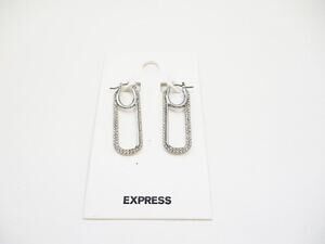 2065 NIP Express Sterling Silver Double Hoop  Drop Earrings w/Cubic Zirconia Cry